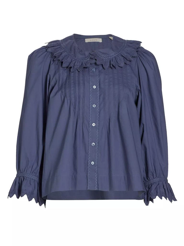 DÔEN Hickory Cotton Poplin Ruffled-Sleeve Top 1