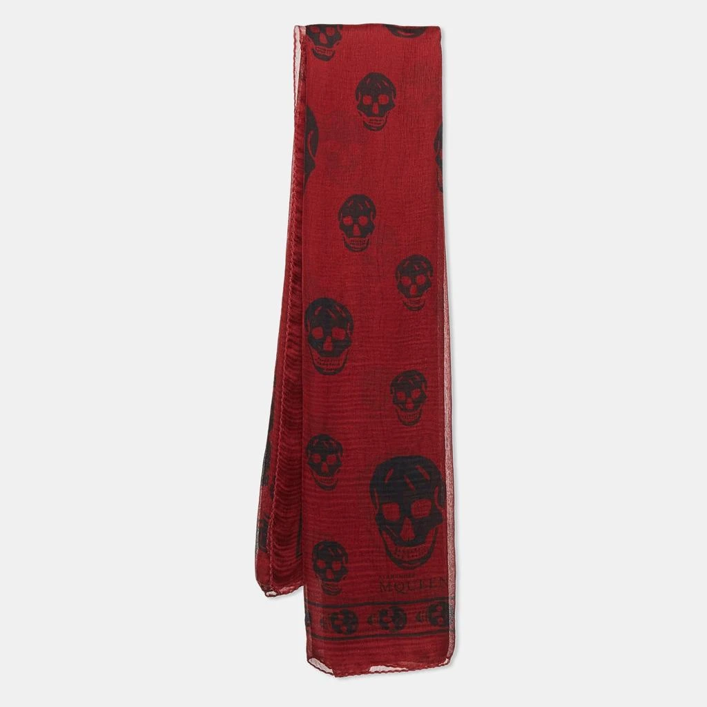 Alexander McQueen Alexander Mcqueen Red Skull Pattern Silk Square Scarf 1
