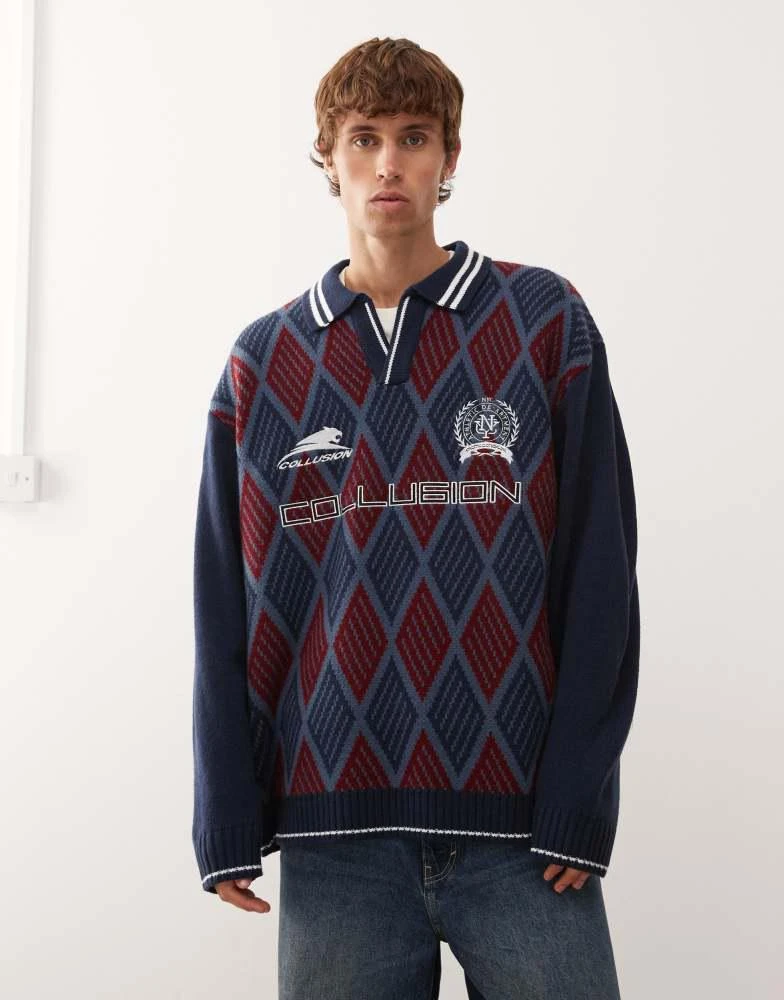 COLLUSION COLLUSION Knitted football boxy sweater jumper 1