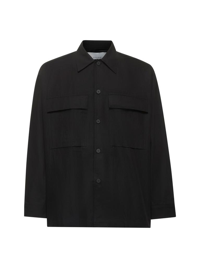 ジャケット・アウター STUDIO NICHOLSON Long Sleeve Overshirt Studio Nicholson Men's Rick Overshirt Jacket in Black Studio