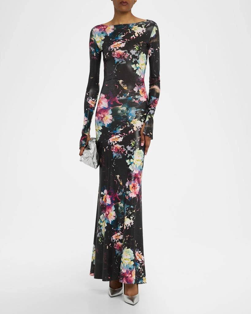 LAPOINTE Floral Jersey Long-Sleeve Gown 2