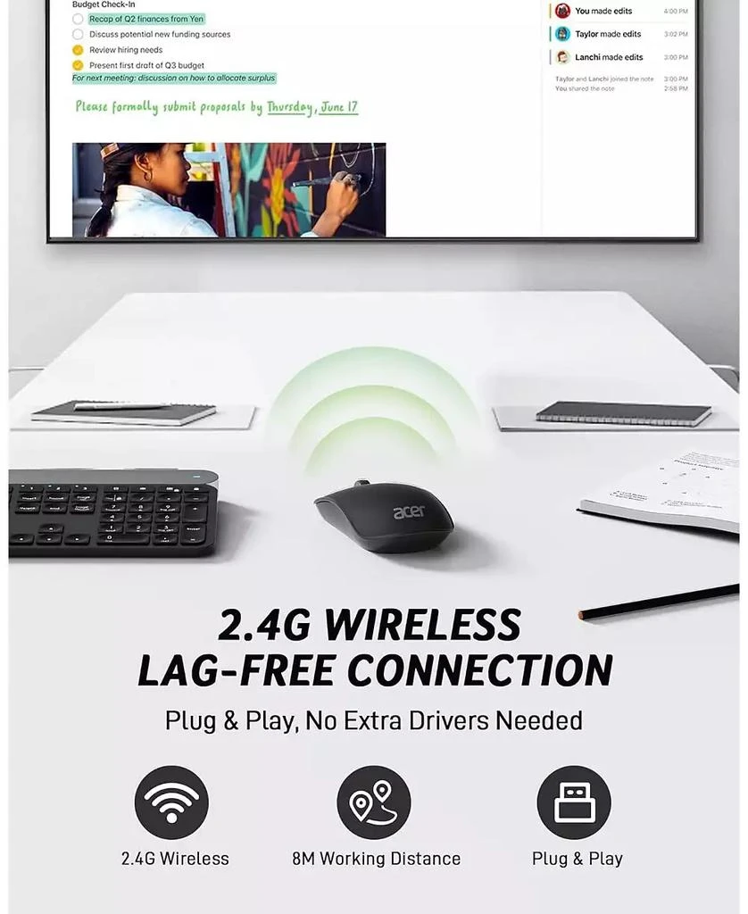 Acer Computer Mouse Wireless, 2.4G Slim USB Wireless Mouse with Adjustable DPI, 4 Buttons, Portable for Laptop, Desktop, PC 3