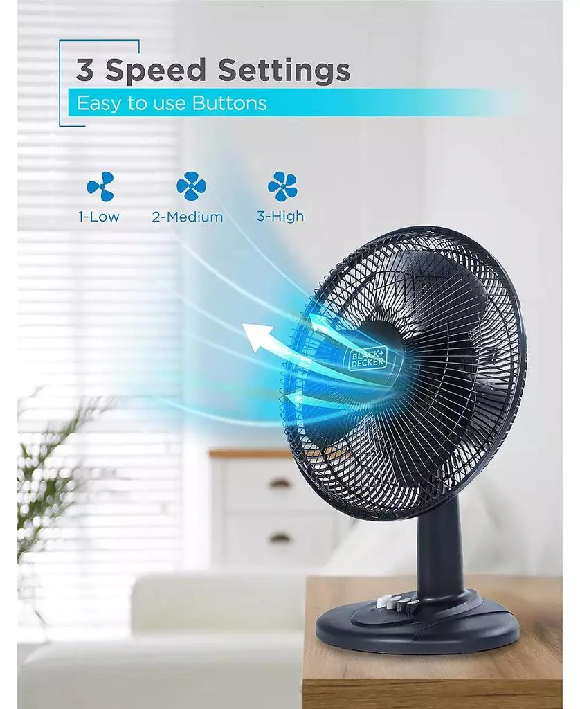 Black & Decker BLACK+DECKER Desk Fan for Home and Office, 12” Fan with 3 Speed Settings, Oscillating Portable Fan, Black 3