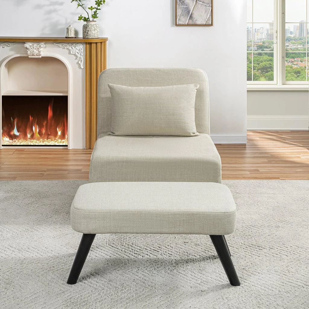 Streamdale Furniture Streamdale Foldable Linen Chaise Lounge Bed - Beige 2