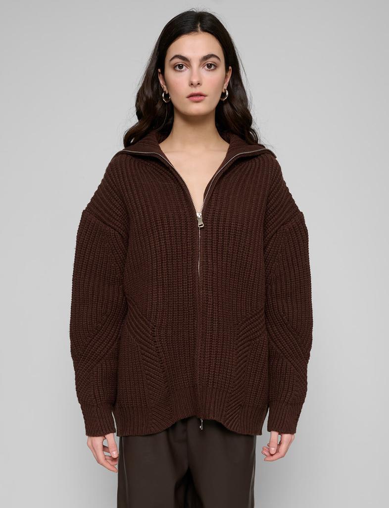 Pixie Market Brown Zip Funnel Neck Sweater