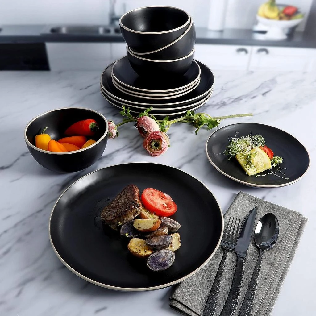 Rockaway 12 Piece Stoneware Dinnerware Set in Black – On Sale Now with ...