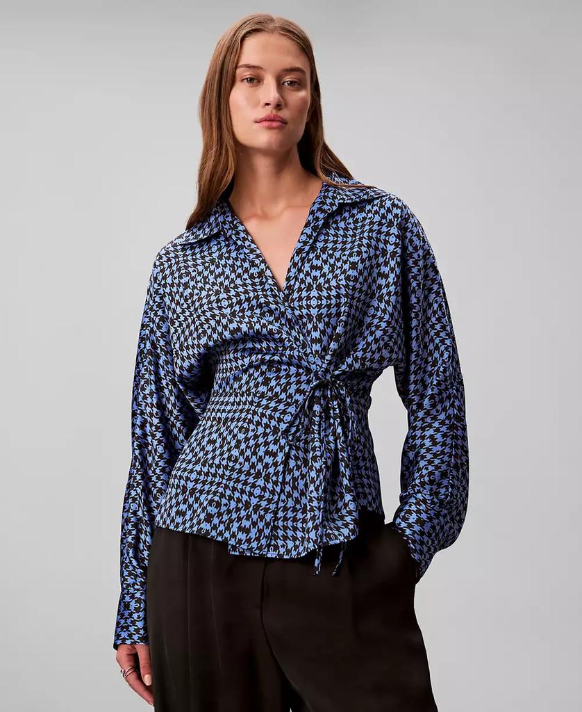 Calvin Klein Women
s Printed Long Sleeve Wrap Top
