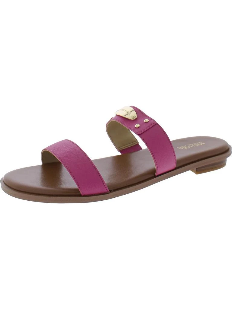Michael Kors MK Plate Slide Womens Faux Leather Round Toe Slide Sandals 1