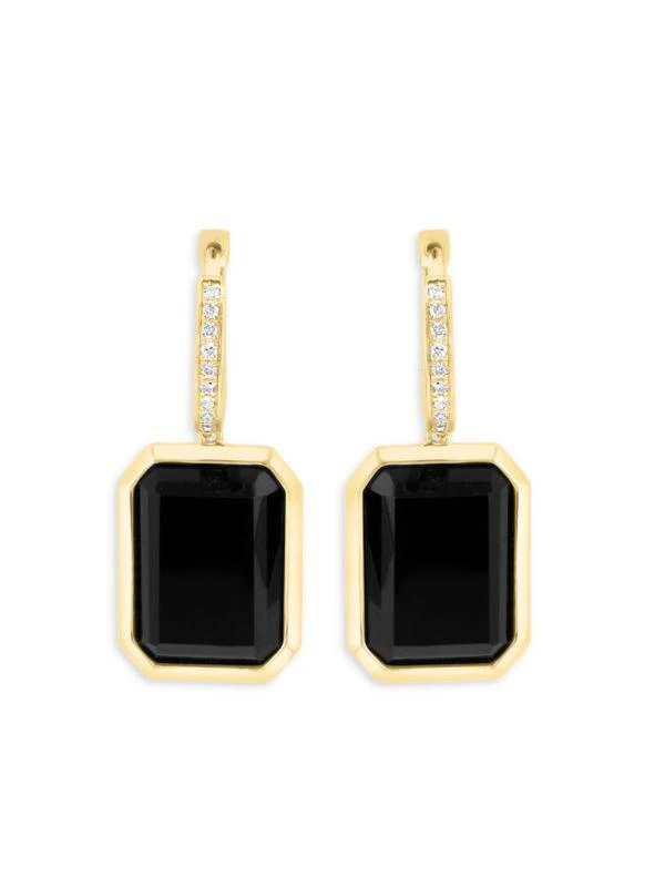 Effy 14K Yellow Gold, Onyx & Diamond Drop Earrings 2