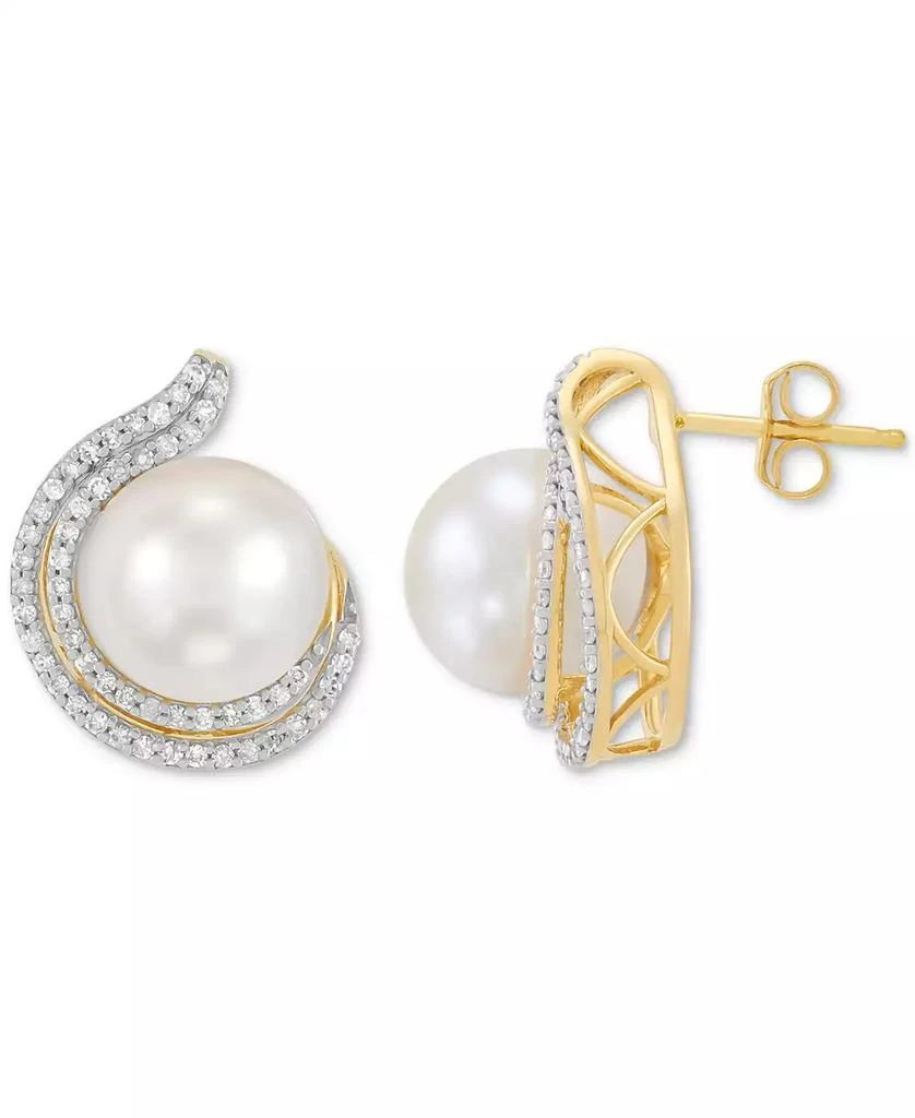 Honora Cultured Freshwater Pearl (9 - 9-1/2mm) 
Diamond (1/3 ct. t.w.) Stud Earrings in 14k Yellow Gold
