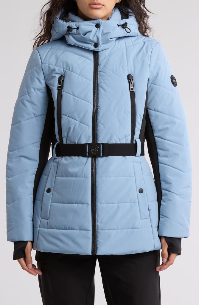 Michael Kors Hooded Belted Chevron Quilted Puffer Jacket