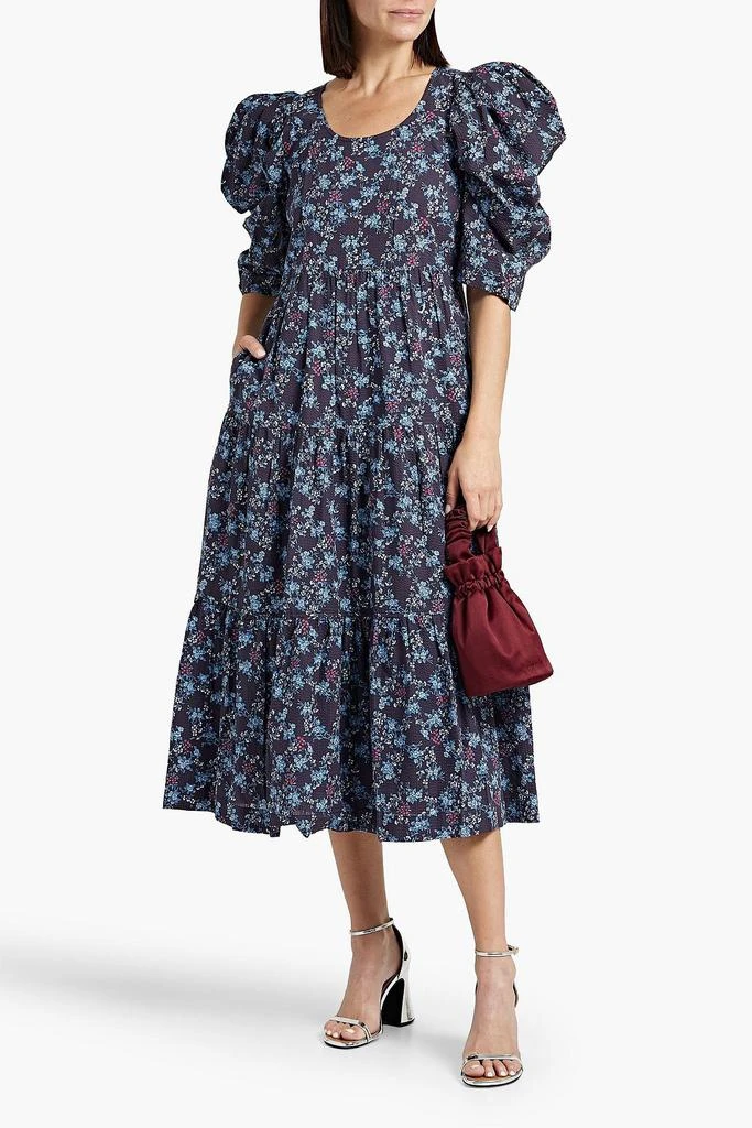 SEA Tilly tiered floral-print cotton and intarsia-knit midi dress 5