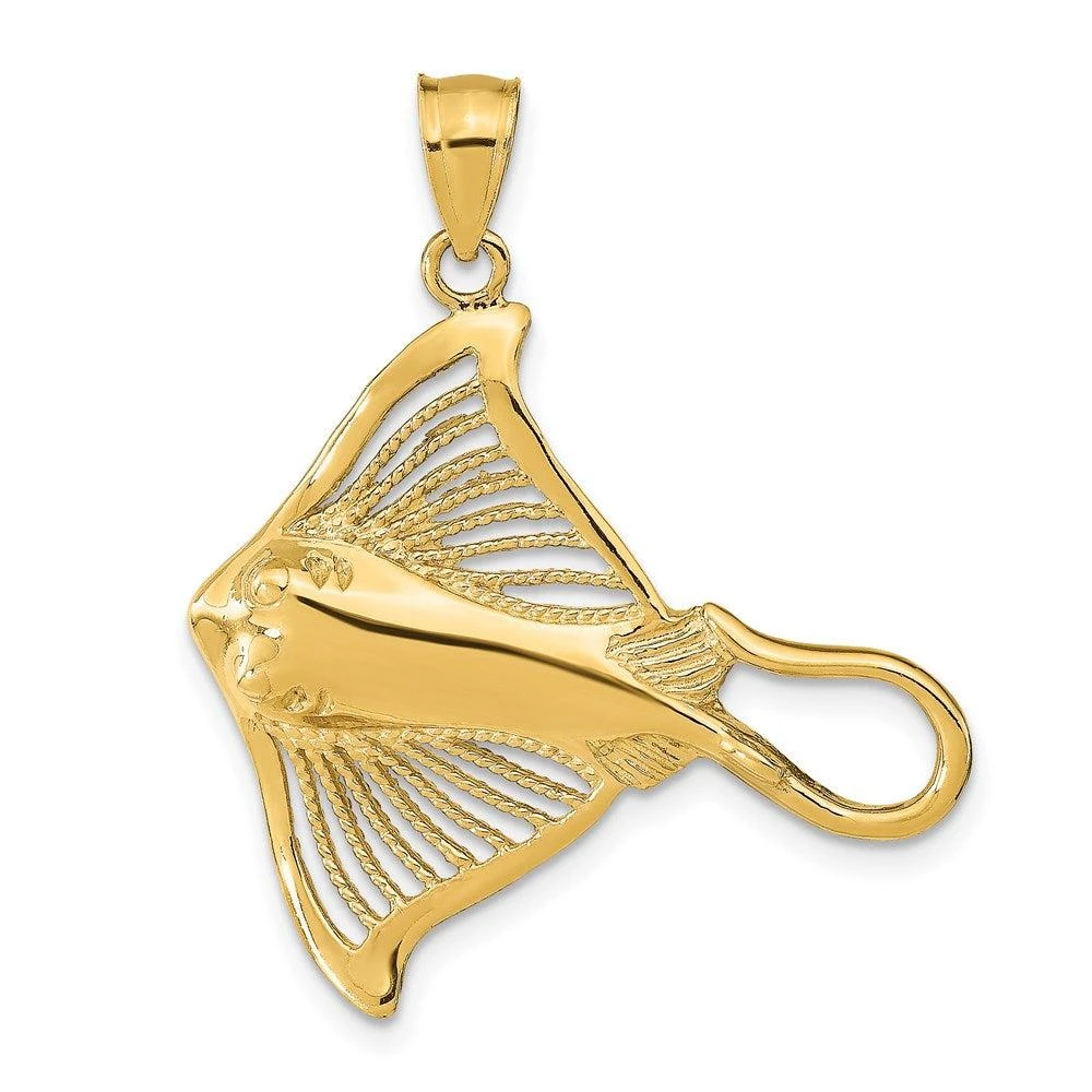Diamond2Deal 14k Yellow Gold Polished Cut-Out Textured Accent Stingray Charm