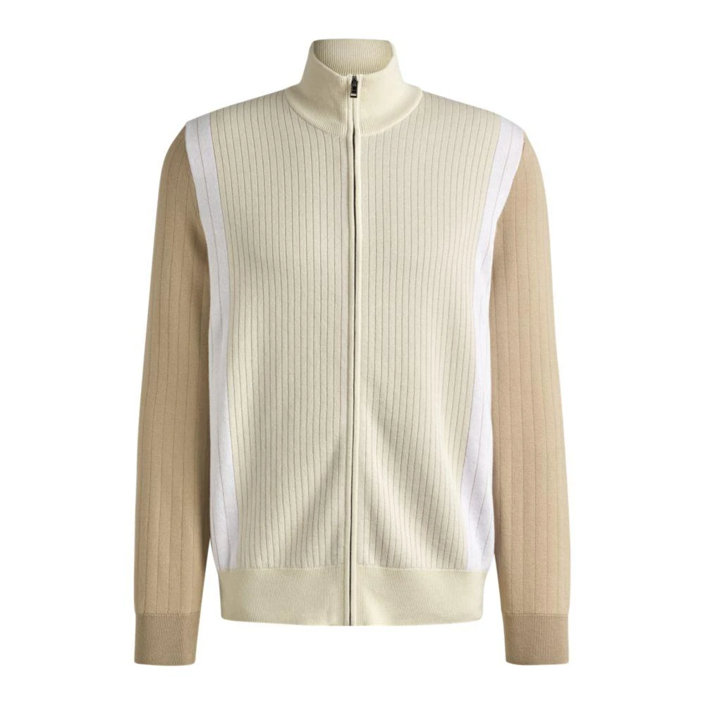 Hugo Boss Zip-up cotton cardigan with knitted pinstripes 1