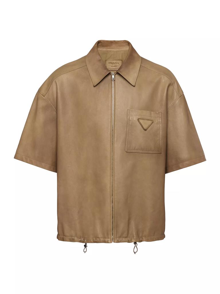 Prada Short-Sleeve Nappa Leather Shirt - Shirts - Free Shipping