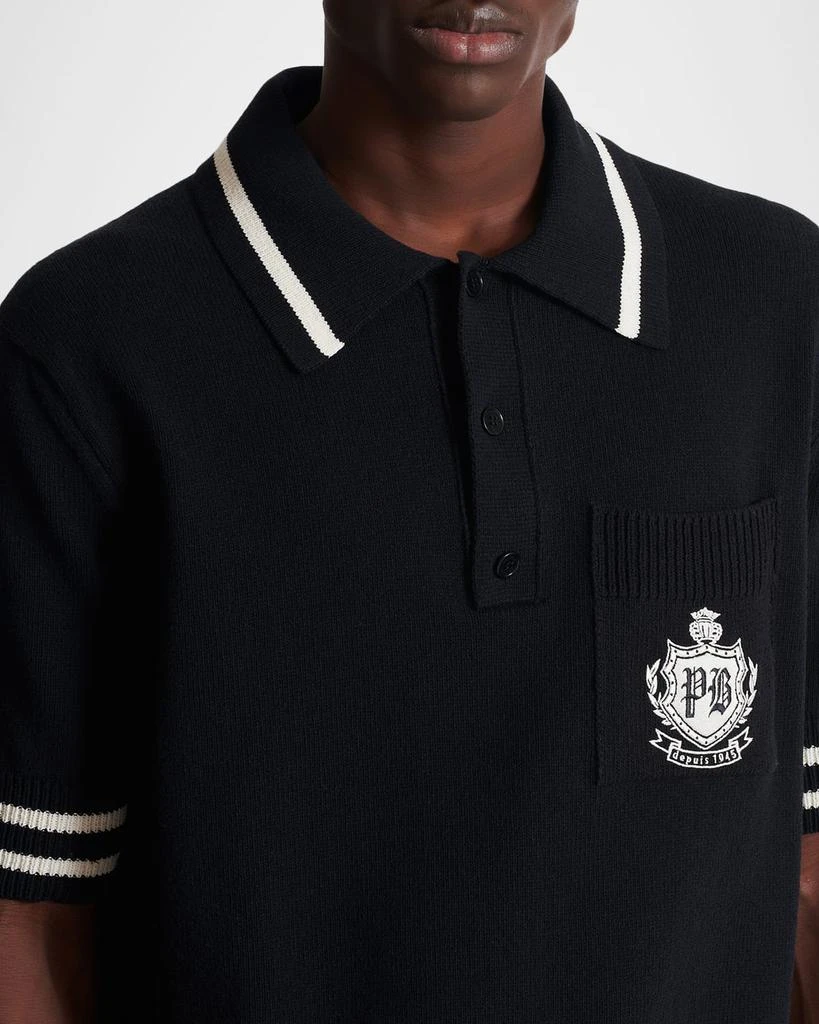 Balmain Men
s College Emblem Pocket Knit Polo Shirt 5