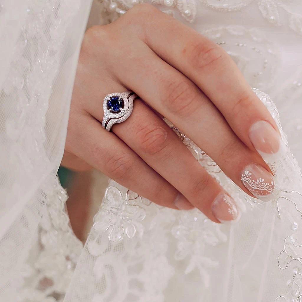 Mimi 
Max 1 1/6ct TGW Created Blue White Sapphire 1/3ct TW Diamond Ring Set Sterling Silver 5