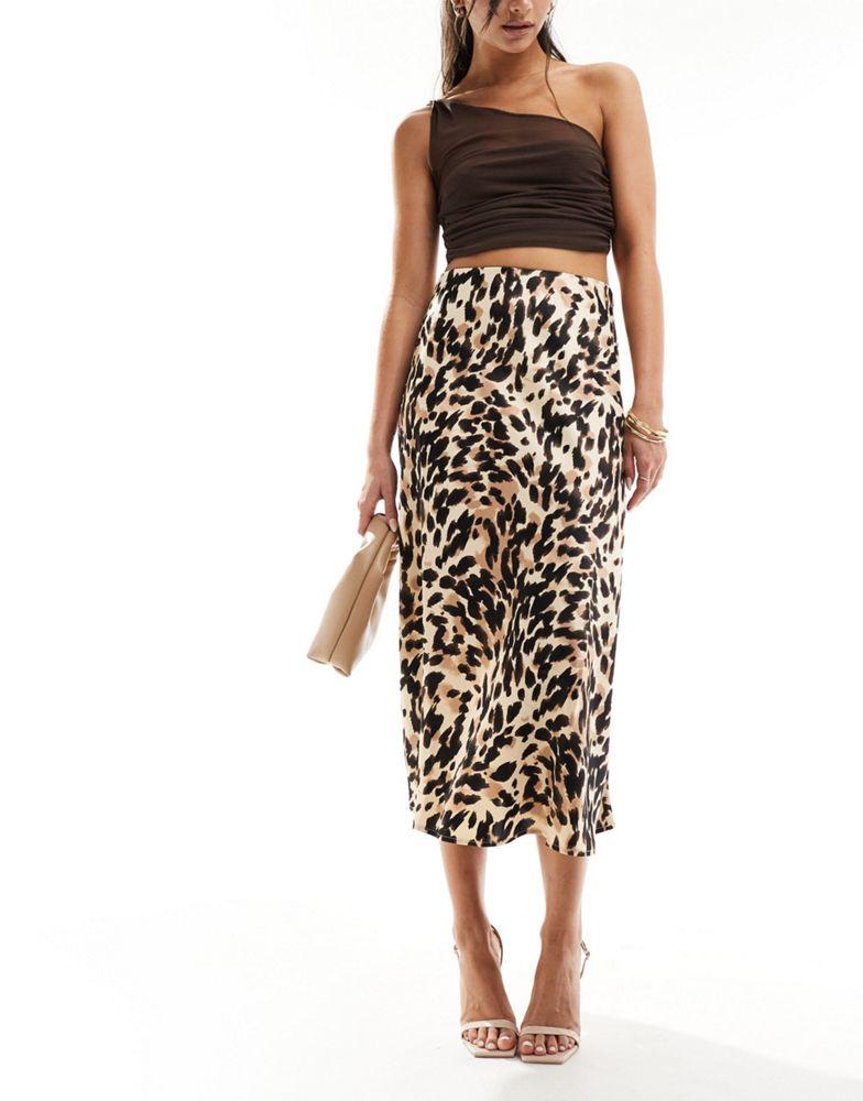 Y.A.S. YAS satin midi skirt in leopard print - MULTI