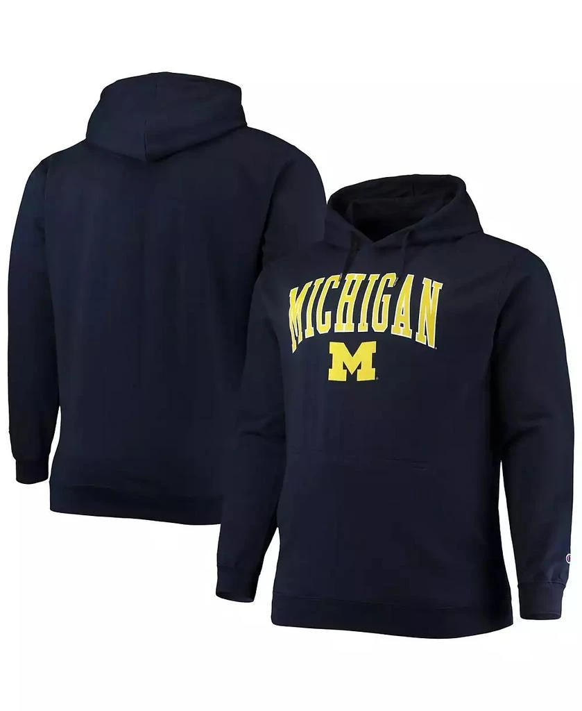 Champion Men's Navy Michigan Wolverines Big and Tall Arch Over Logo Powerblend Pullover Hoodie 2