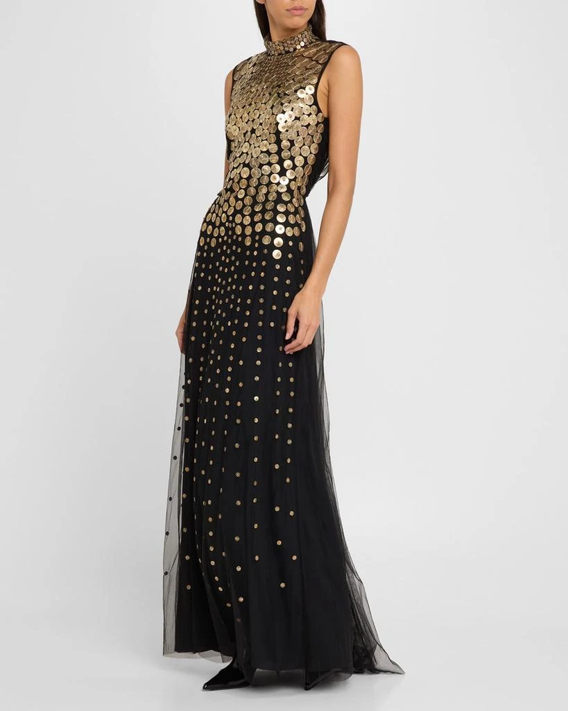 Alberta Ferretti Coin Embroidered Sleeveless Tulle Gown 4