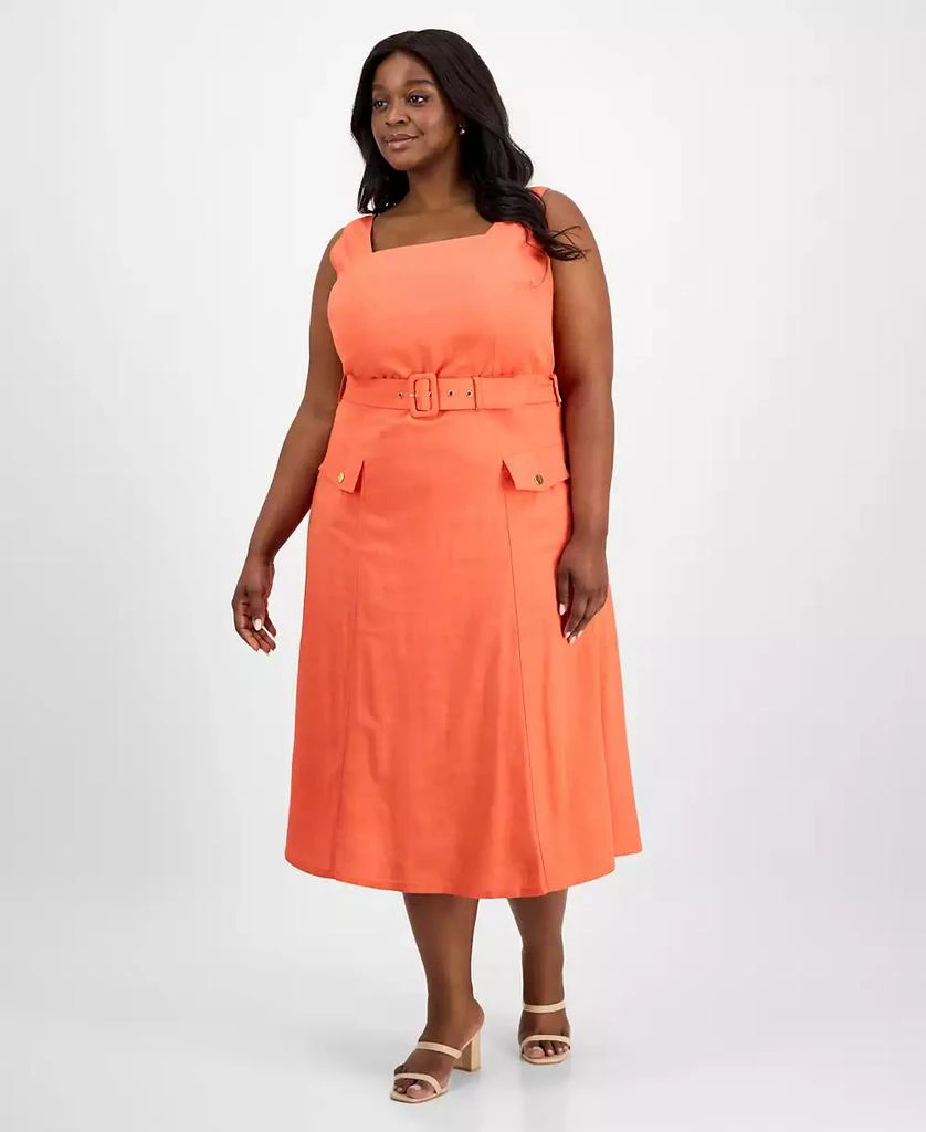 Tahari Asl Plus Linen-Blend Midi Dress Tahari Asl Plus Linen-Blend Midi Dress