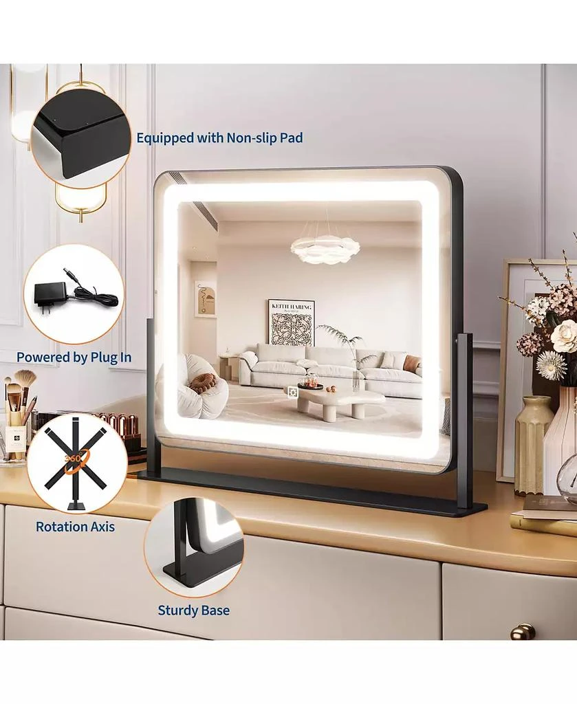 Homfan LED Vanity Mirror, 19.7" x 17.5" Touch Screen Makeup Mirror with 3 Lighting Modes, Adjustable Tabletop Design 7