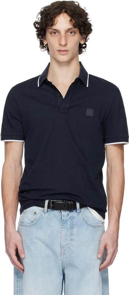 Hugo Boss Navy Slim-Fit Stretch-Cotton Piqué Polo 1