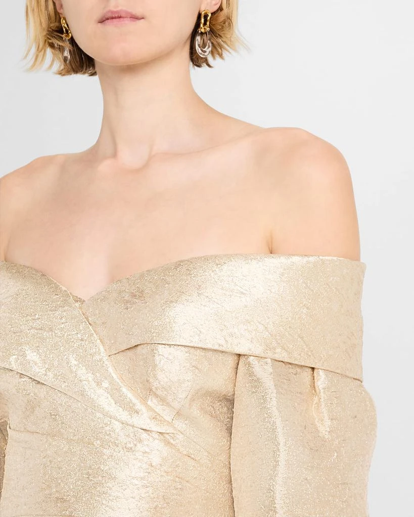 Women's Metallic Jacquard Off-The-Shoulder Gown - Ice Blue - Size 18 Women's Metallic Jacquard Off-The-Shoulder Gown - Ice Blue - Size 18