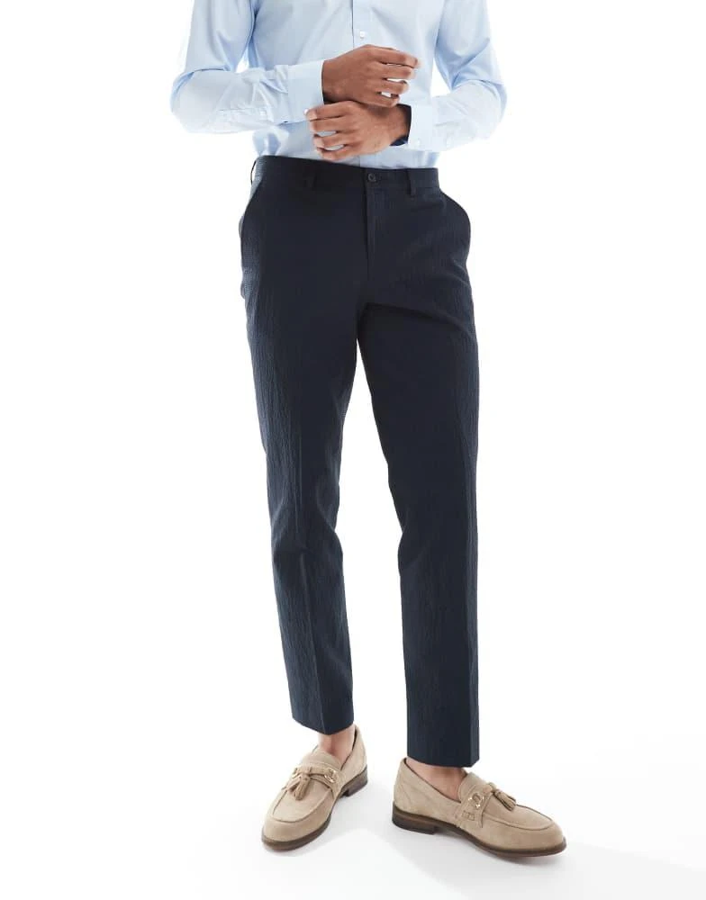 Jack & Jones Jack & Jones Premium seersucker suit trousers in navy 3
