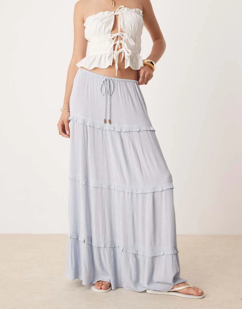 Miss Selfridge Miss Selfridge tiered cheesecloth maxi skirt in light blue 2