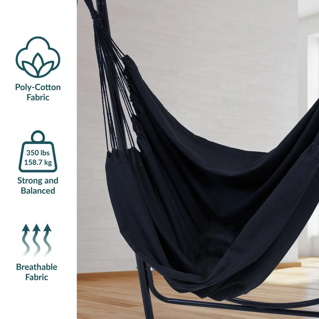 Sunnydaze Indoor or Outdoor Hammock Chair with A-Frame Steel Stand - Anti-Tip Feet for Stability - Black 3