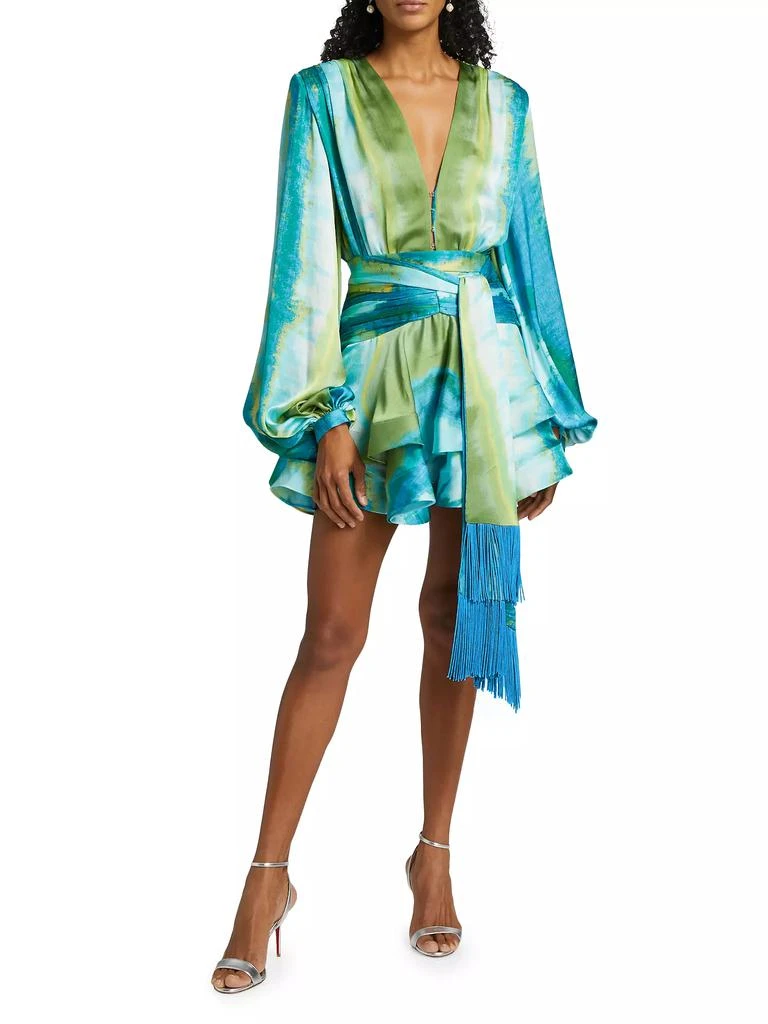 BRONX AND BANCO Bedouin Coastal Abstract Silk-Blend Tie-Waist Minidress 3