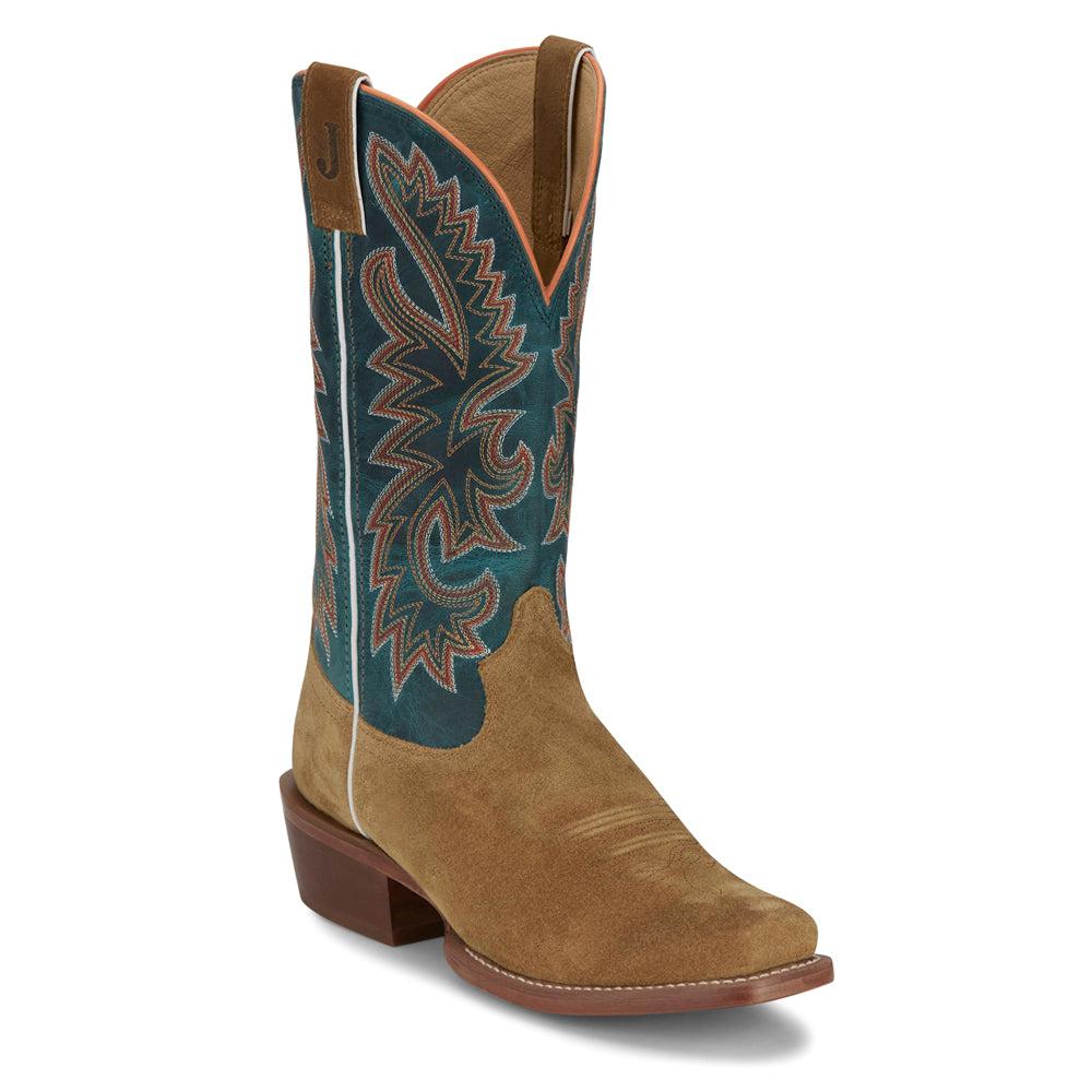 Justin Boots Jimmy Embroidered Square Toe Pull On Cowboy Boots