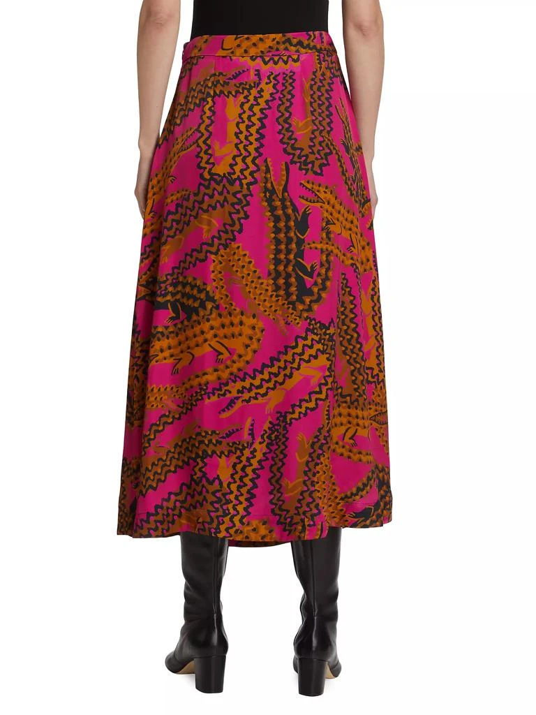 Farm Rio Crocodile-Print Satin Midi-Skirt 5
