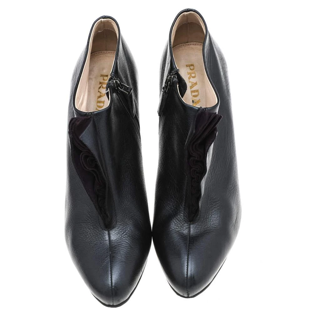 Prada Prada Black/Purple Leather And Suede Ruffle Detail Ankle Length Booties Size 38.5 3