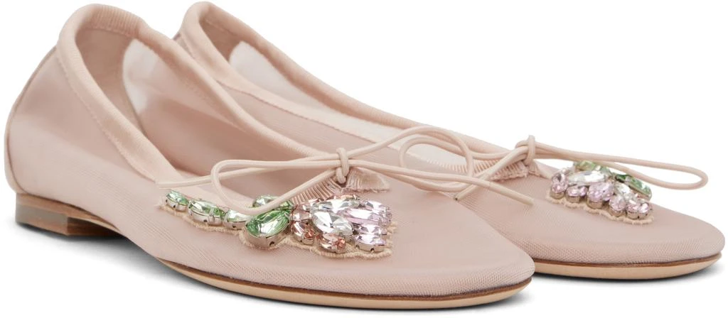 Simone Rocha Pink Embellished Flower Mesh Ballerina Flats 4