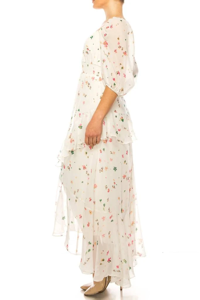 white christmas dresses Maison Tara Ivory Slate Floral 3/4 Sleeve Wrap Style Midi Dress – New  Yorker's Apparel main image 1