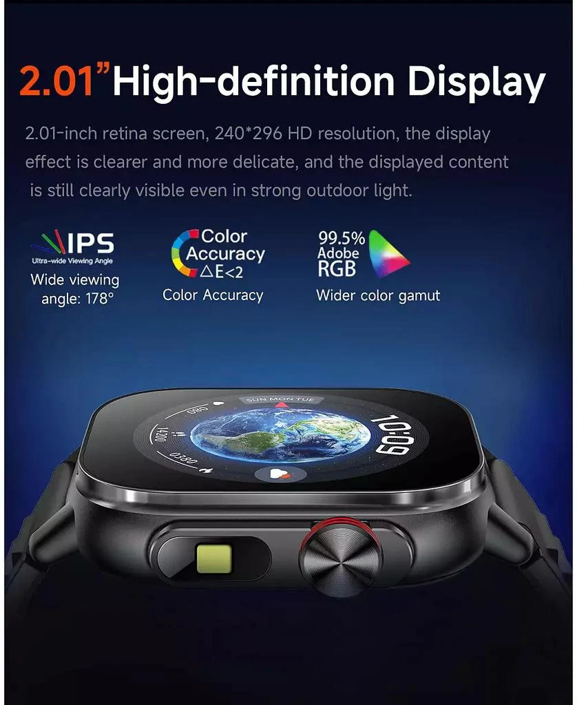 RUXING Smart 2.01" HD Screen Smart Watch for Women Men Outdoor Sport Multifunctional With GPS Health Monitoring, Bluetooth Calling, IP68 -Orange 2