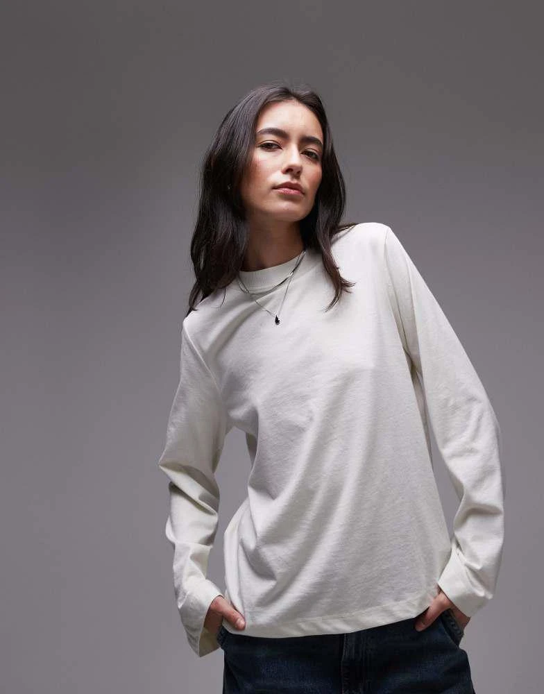 Topshop Topshop clean long sleeve jersey top in off white 2