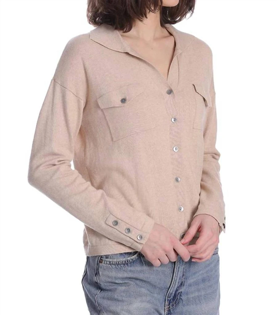 Minnie Rose Cotton Cashmere Long Sleeve Solid Camp Shirt In Brown Sugar 2