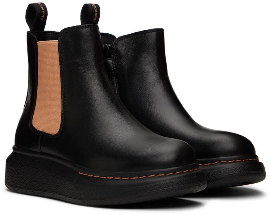 Alexander McQueen Kids Black & Orange Oversized Chelsea Boots 4