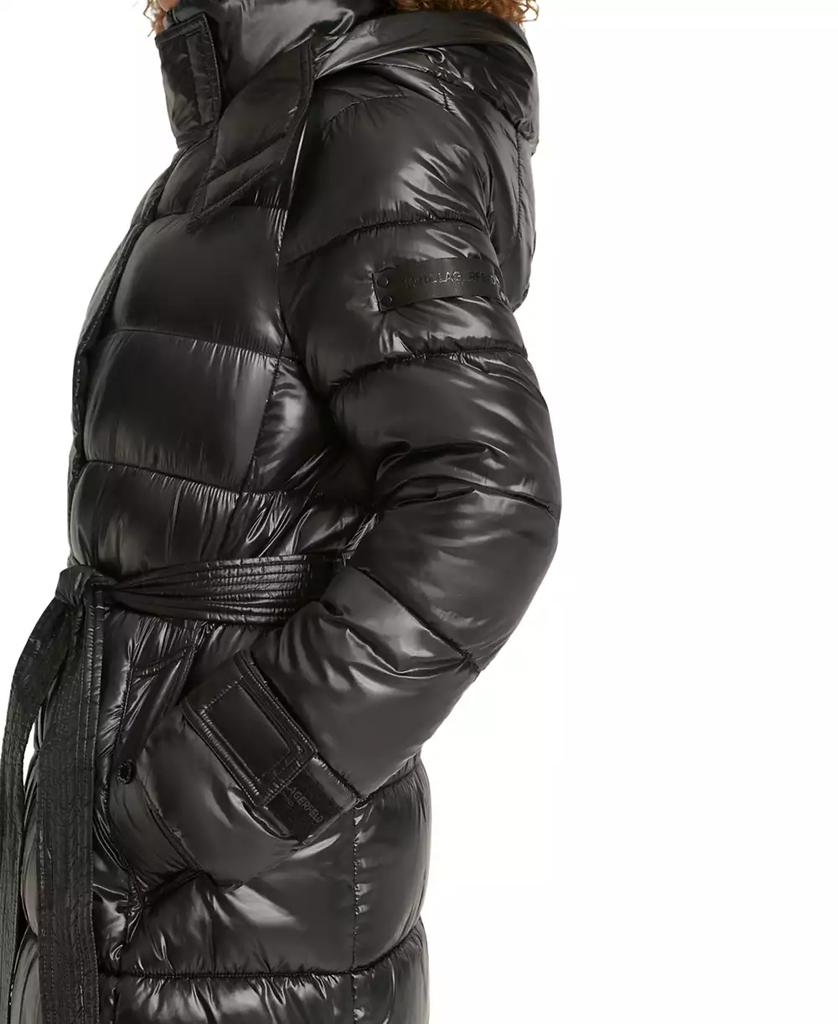 Shop Karl Lagerfeld Womens Shine Hooded Belted Puffer Coat