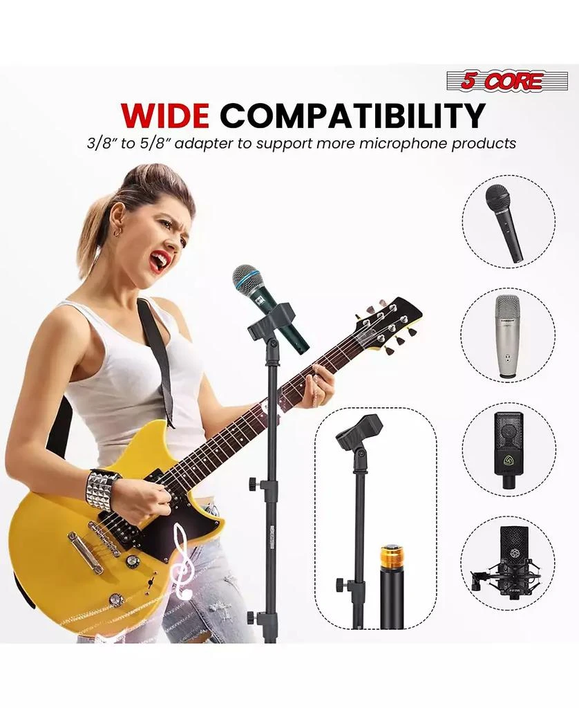 5 Core 5Core Mic Stand Pair Floor Adjustable Universal Heavy Duty Microphone Stands Round Base Soporte De micrA fono - MS RBP 3T 2PCS 5