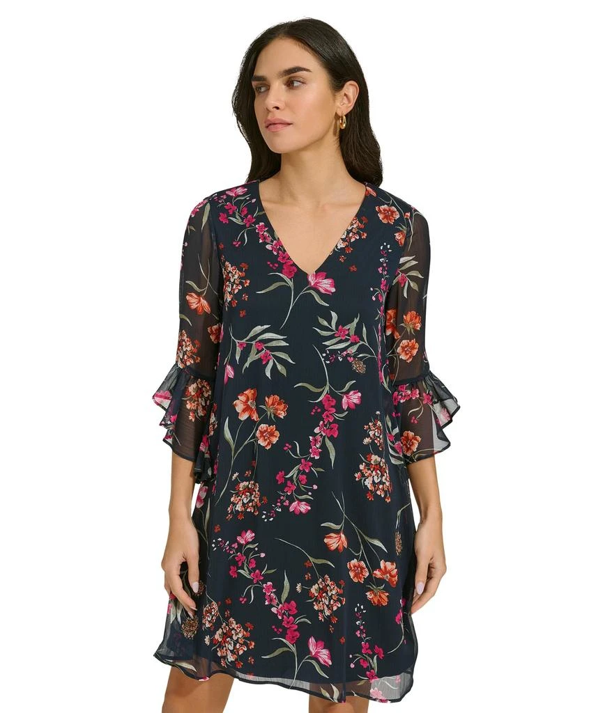 Calvin Klein Short Chiffon Dress with Bell Sleeves 1