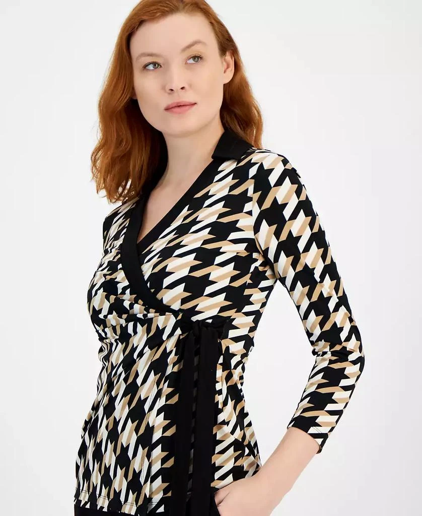 Anne Klein Women's 3/4-Sleeve Houndstooth Faux-Wrap Top 3