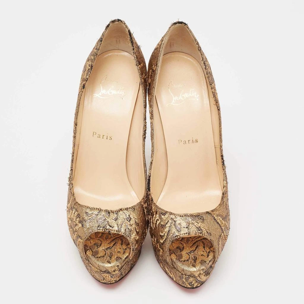 Christian Louboutin Christian Louboutin Gold Brocade Fabric Lady Peep-Toe Platform Pumps Size 38 3
