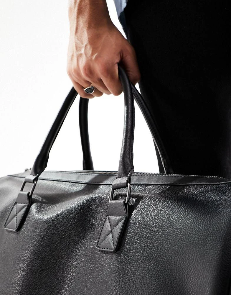 ASOS ASOS DESIGN smart faux leather weekend holdall bag in black 2