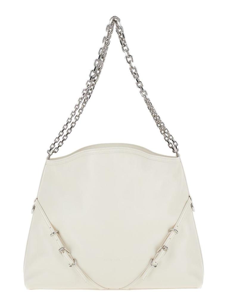 Givenchy 'Voyou Chain Medium' White Shoulder Bag With Logo Detail In Hammered Leather Woman