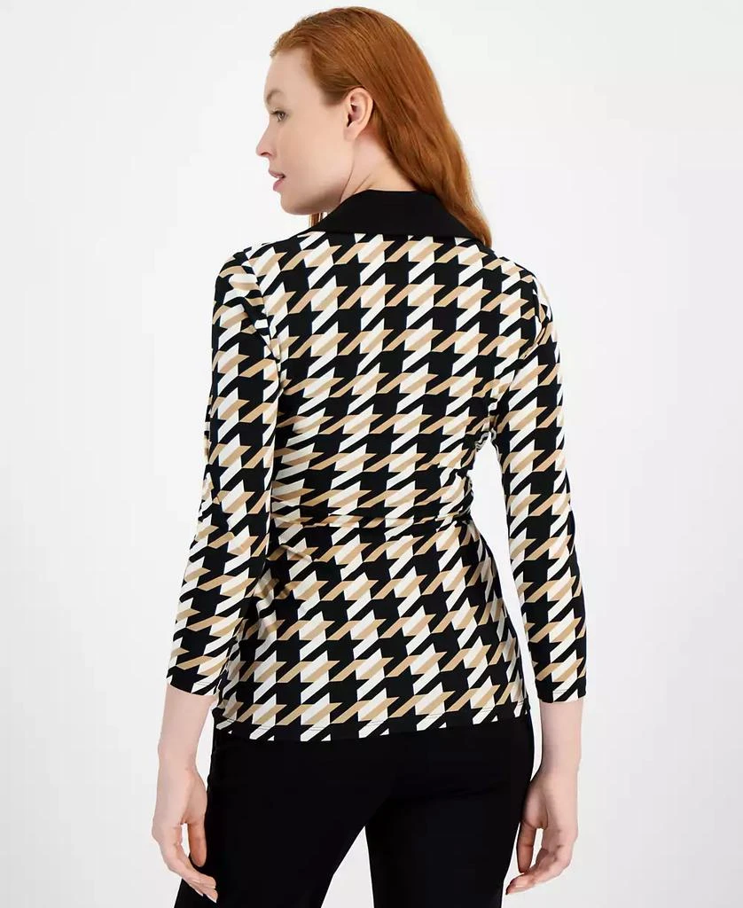 Anne Klein Women's 3/4-Sleeve Houndstooth Faux-Wrap Top 2