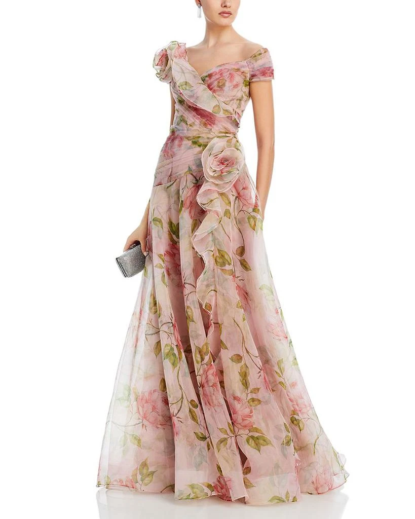 Teri Jon Organza Ruffled Rosette Gown 3